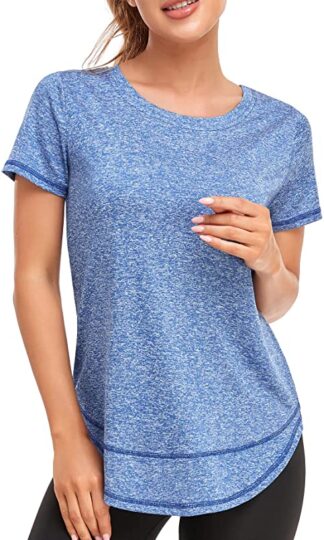 Abrooical Women's Short Sleeve Workout Shirts Crewneck Sports Yoga Running Dry Fit Tops Side Split Tee Activewear