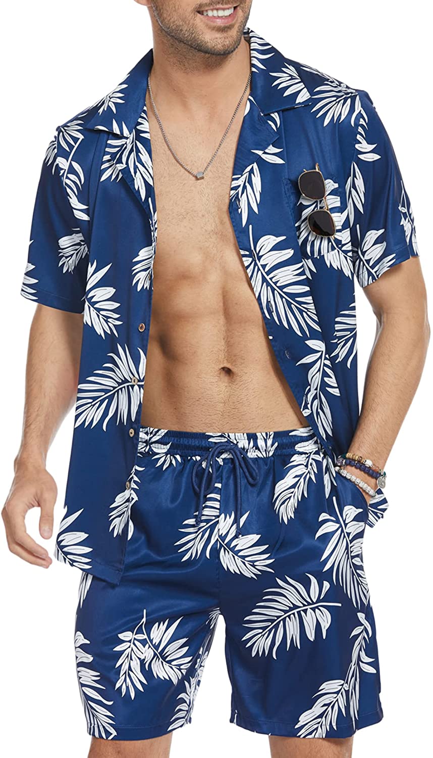 COOFANDY Men's Hawaiian Sets Casual Button Down 2 Piece Suit Floral Pattern Printed Summer Shirt for Vacation