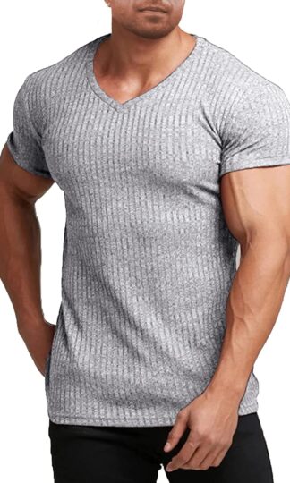 COOFANDY Men's Muscle T Shirts Stretch Short Sleeve V Neck Bodybuilding Workout Tee Shirts