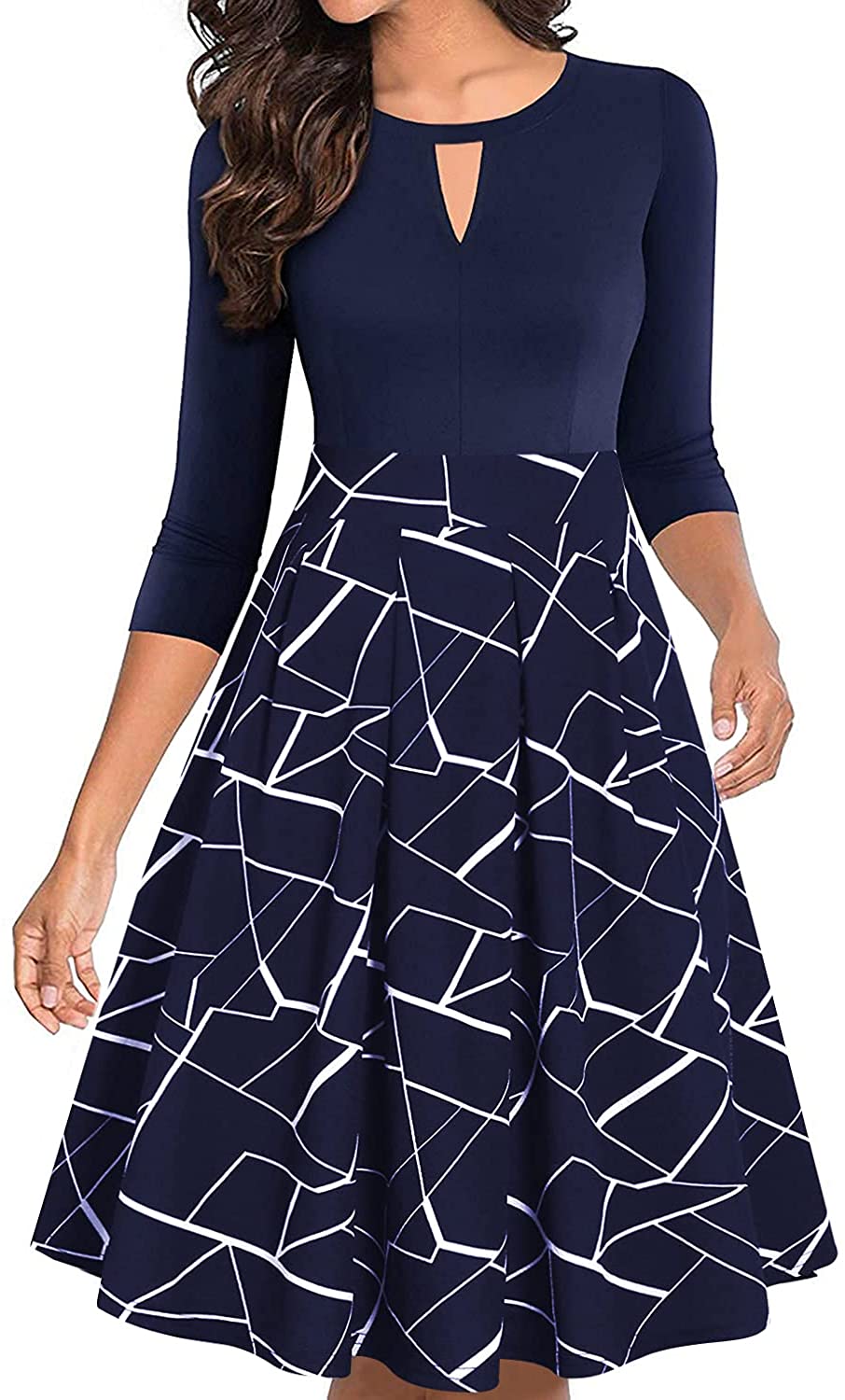 IHOT Women's Vintage Floral Flared A-Line Swing Casual Party Dresses with Pockets