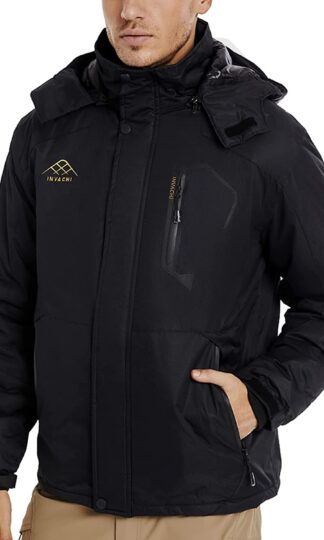 INVACHI Men's Waterproof Ski Jacket Hooded Mountain Windbreakers Windproof Raincoat Winter Warm Snow Coat