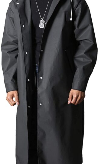 MAGCOMSEN Men's Long Raincoat Waterproof Reusable Hiker Rain Poncho With Hood Fishing Rain Jacket Rainwear