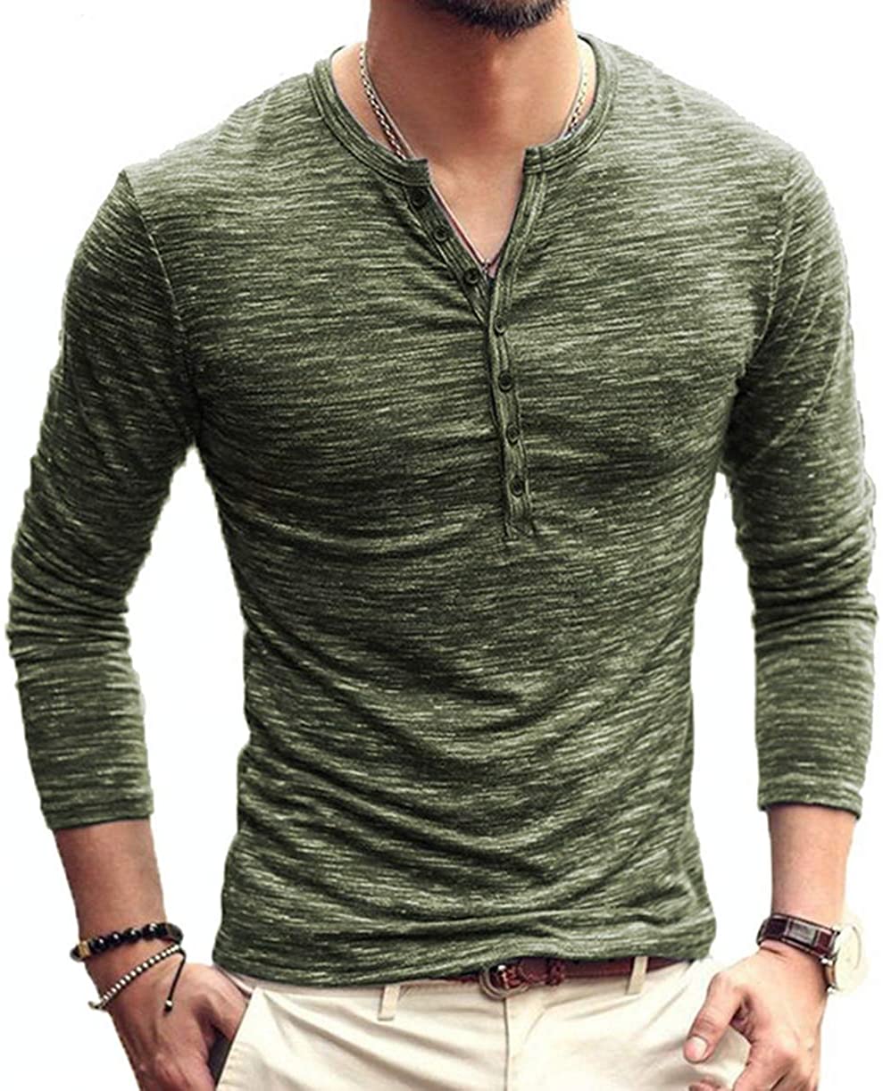 MLANM Mens Casual Slim Fit Basic Henley Short/Long Sleeve Fashion T-Shirt